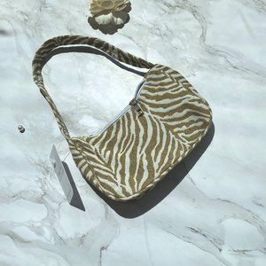 Hc Boutique Women's Tan & White Zebra Striped Shoulder Bag